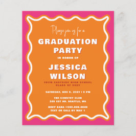 Budget Wavy Pink Oranje Foto Afstuderen Uitnodigen