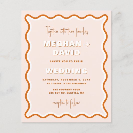 Budget Wavy Terracotta Uitnodiging tot weddenschap (Voorkant)