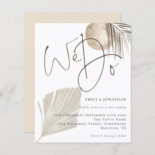 Budget we doen Boho Pampas Grass Wedding Uitnodigi (Voorkant / Achterkant)