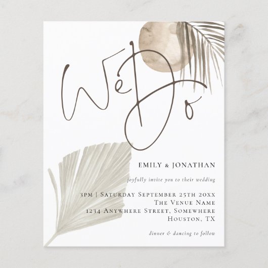 Budget we doen Boho Pampas Grass Wedding Uitnodigi (Voorkant)