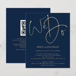 Budget We doen Gold Script Navy QR Wedding Invite