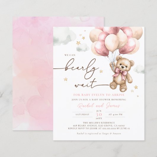 Budget We kunnen nauwelijks wachten roze Baby show (Voorkant / Achterkant)