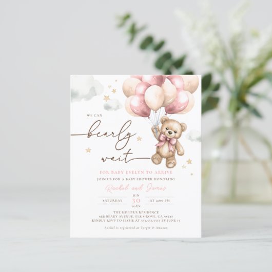 Budget We kunnen nauwelijks wachten roze Baby show (Staand voorkant)