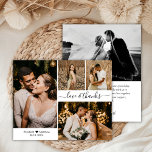 Budget Weddenfoto Collage Hartelijk dank Kaart scr<br><div class="desc">Budget, Elegant, Minimalistisch Hand Lettered Wedding 4 Foto Collage Dank u gepersonaliseerd betaalbaar, dunne kaart met laag budget. Stijlvolle bruiloft bedankt je sjabloon met vier foto's op de voorkant en één foto op de achterkant. Met de tekst "Liefde en bedankt" in een handgeschreven lettertype met lettertype met lettertype, met wassen...</div>