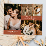 Budget Weddenfoto Collage Hartelijk dank Kaart scr<br><div class="desc">Budget, Elegant, Minimalistisch Hand Lettered Terracotta Wedding 4 Foto Collage Dank u gepersonaliseerd betaalbaar, dunne kaart met laag budget. Stijlvolle bruiloft bedankt je sjabloon met vier foto's op de voorkant en één foto op de achterkant. ***GELIEVE OPMERKING TE MAKEN! *** BUDGET PAPIER/FLYER IS PAPIER THIN. *** UPGRADE HET PAPIER VOOR...</div>