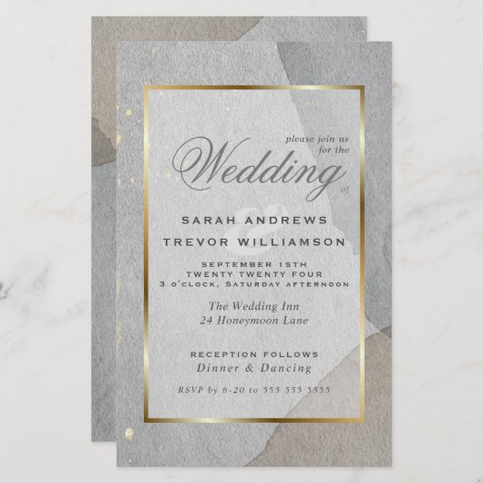 Budget Weddenschap Abstract Pewter Wabi Sabi Invit (Voorkant / Achterkant)