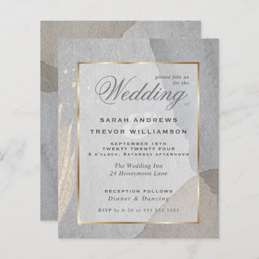 Budget Weddenschap Abstract Pewter Wabi Sabi Invit (Voorkant / Achterkant)