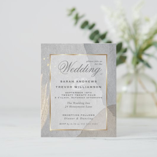 Budget Weddenschap Abstract Pewter Wabi Sabi Invit (Staand voorkant)