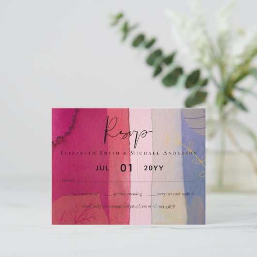 BUDGET Weddenschap Berry Red Paarse Waterverf Briefkaart (Staand voorkant)