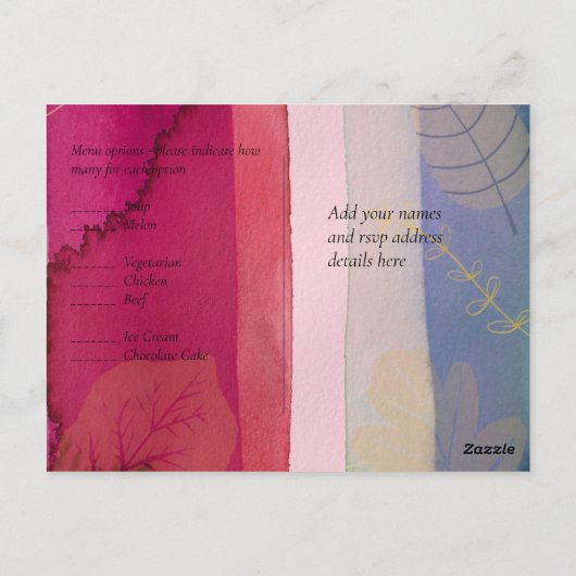 BUDGET Weddenschap Berry Red Paarse Waterverf Briefkaart (Achterkant)