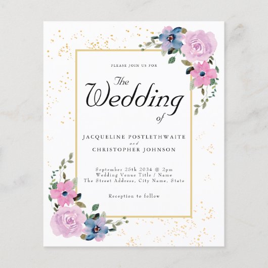 Budget Weddenschap Blauwe Roze Floral Flyer (Voorkant)