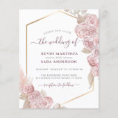 Budget Weddenschap Blush Pink Floral Gold Uitnodig (Voorkant)