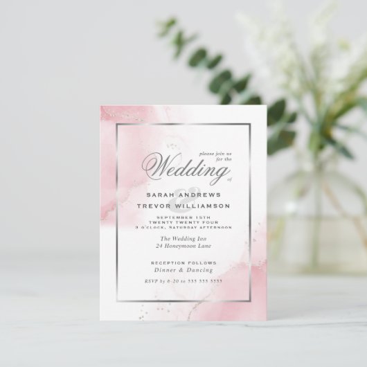 Budget Weddenschap Blush Pink Silver Abstract Kaart (Staand voorkant)