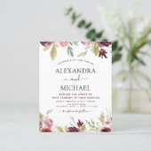 Budget Weddenschap Burgundy Pink Floral Uitnodigin (Staand voorkant)