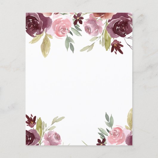 Budget Weddenschap Burgundy Pink Floral Uitnodigin (Achterkant)