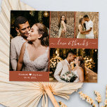 Budget Weddenschap Collage Terracotta Hartelijk da<br><div class="desc">Budget, Elegant, Minimalistisch Terracotta Hand Lettered Wedding 4 Foto Collage Dank u gepersonaliseerd betaalbaar, dunne kaart met laag budget. Stijlvolle bruiloft bedankt je sjabloon met vier foto's op de voorkant en één foto op de achterkant. Met de tekst "Liefde en bedankt" in een handgeschreven lettertype met lettertype met lettertype met...</div>