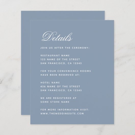 Budget Weddenschap Details Card Dusty Blue Calligr (Voorkant / Achterkant)