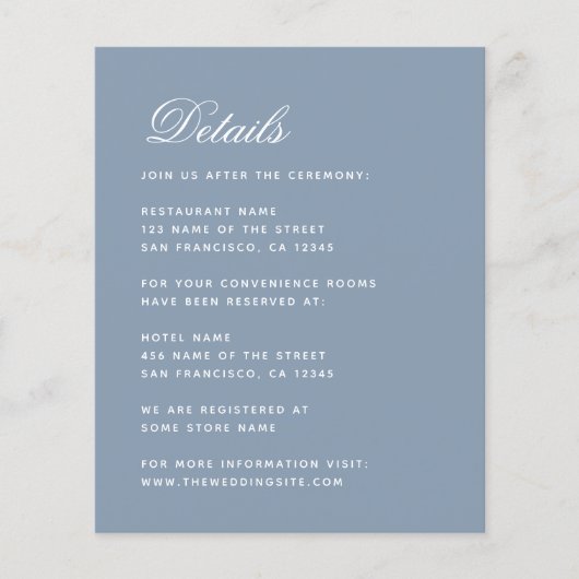 Budget Weddenschap Details Card Dusty Blue Calligr (Voorkant)