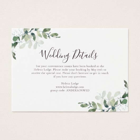 BUDGET Weddenschap Details Eucalyptus Enclosure Ka Visitekaartje (Voorkant)