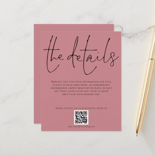Budget Weddenschap Details QR Code Dusty Roos Encl (Voorkant / Achterkant in situ)