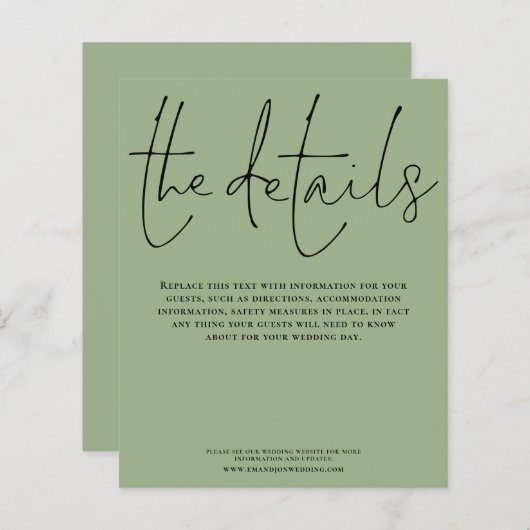 Budget Weddenschap Details Script Sage Green Enclo (Voorkant / Achterkant)