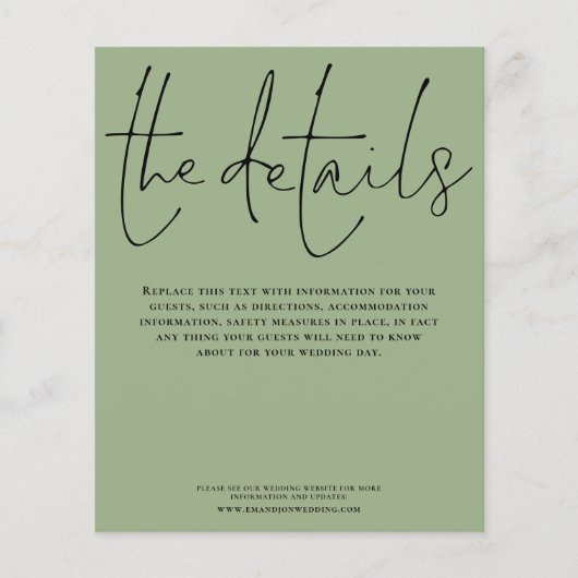 Budget Weddenschap Details Script Sage Green Enclo (Voorkant)