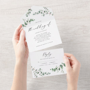 Budget Weddenschap Eucalyptus botanische uitnodigi All In One Uitnodiging