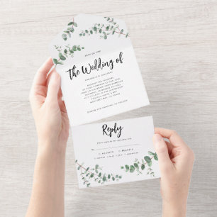 Budget Weddenschap Eucalyptus botanische uitnodigi All In One Uitnodiging