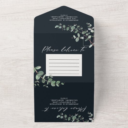 Budget Weddenschap Eucalyptus botanische uitnodigi All In One Uitnodiging (Buitenkant)