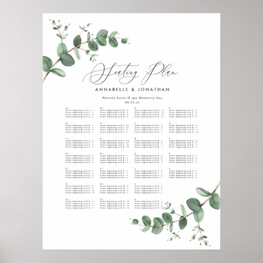 Budget Weddenschap Eucalyptus botanische zitplaats Poster (Voorkant)