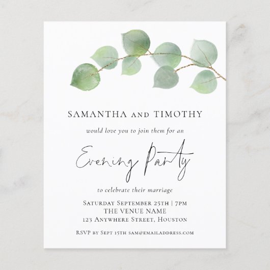 BUDGET Weddenschap Eucalyptus Evening Party nodigt (Voorkant)