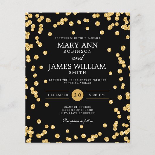 Budget Weddenschap Gold Glitter Confetti Black Inv (Voorkant)
