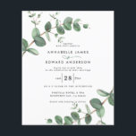 budget Weddenschap groene Eucalyptus-uitnodiging Flyer<br><div class="desc">Begroting Eucalyptus Greenery blaast moderne minimale tuinfeest huwelijksuitnodigingen. Eenvoudig modern botanisch ontwerp.</div>