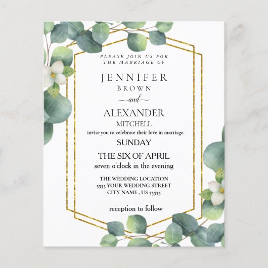 Budget Weddenschap Invite Rustic foliage eucalyptu Flyer (Voorkant)