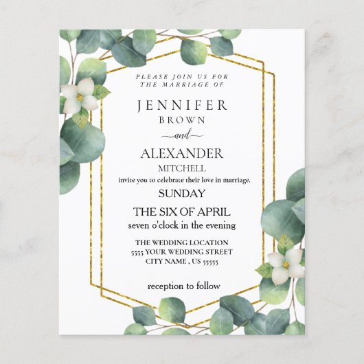 Budget Weddenschap Invite Rustic foliage eucalyptu Flyer (Voorkant)