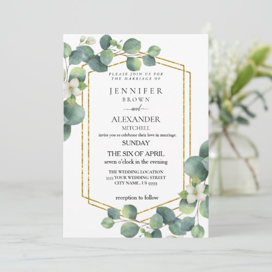 Budget Weddenschap Invite Rustic foliage eucalyptu Kaart (Staand voorkant)
