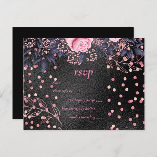 Budget Weddenschap Metallic look Rosegold Pink Flo Uitnodiging Briefkaart (Voorkant / Achterkant)