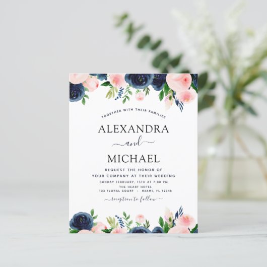 Budget Weddenschap Navy Blue Blush Pink Floral (Staand voorkant)