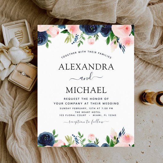 Budget Weddenschap Navy Blue Blush Pink Floral