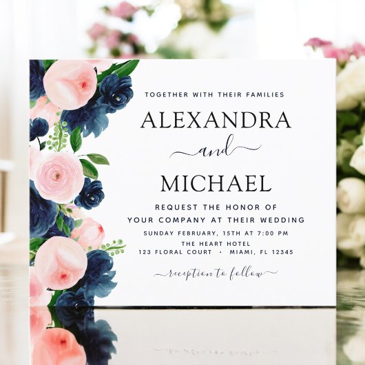 Budget Weddenschap Navy Blue Blush Pink Floral