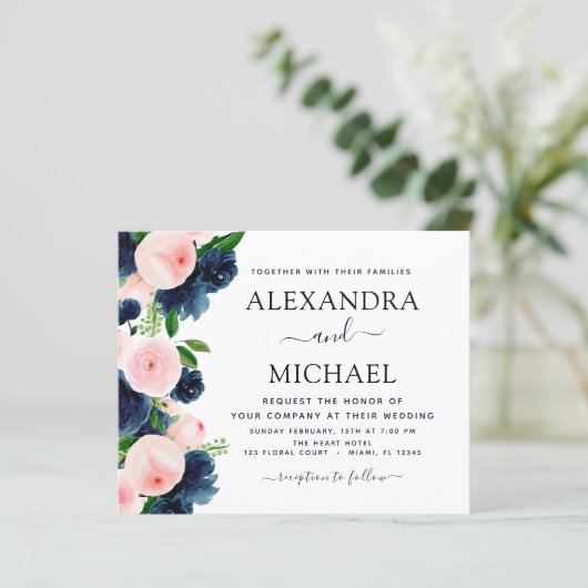 Budget Weddenschap Navy Blue Blush Pink Floral (Staand voorkant)
