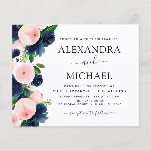 Budget Weddenschap Navy Blue Blush Pink Floral (Voorkant)