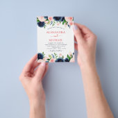 Budget Weddenschap Navy Blue Blush Pink Floral Flyer (Hand)