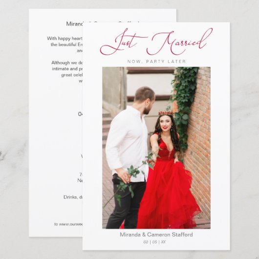 Budget Weddenschap Net getrouwd Elopement Foto  (Voorkant / Achterkant)