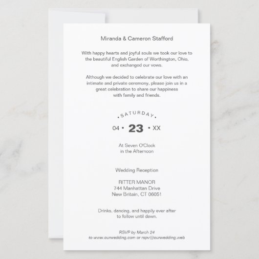 Budget Weddenschap Net getrouwd Elopement Foto  (Achterkant)