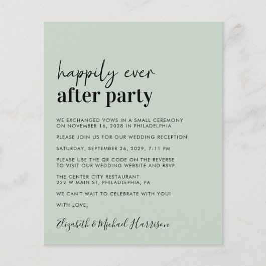 Budget Weddenschap Opvang QR Code Sage Uitnodiging (Voorkant)