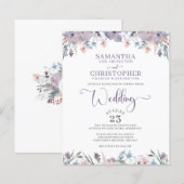 Budget Weddenschap Paarse Waterverf Floral Uitnodi (Voorkant / Achterkant)