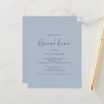 Budget Weddenschap Rehearsal Dinner Dusty Blue Inv<br><div class="desc">Wedding Rehearsal Dinner Dusty Blue Invite. Een budgetprijs voor KLEINE 4, 5 x 5, 6 inch. Verkrijgbaar in een SEMI-GLOSS 110 lb KAART STOCK dat de standaardoptie is (dikker voor uitnodigingen), OF een SATIN FINISH 80 lb THINER PAPER STOCK (ideaal voor behuizingen). De enveloppen zijn een facultatieve extra en zijn...</div>