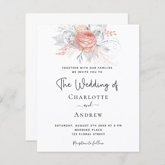 Budget Weddenschap roos goud floral elegant Silver (Voorkant / Achterkant)