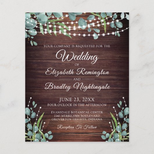 Budget Weddenschap Rustic Wood Licht Greenery Invi (Voorkant)